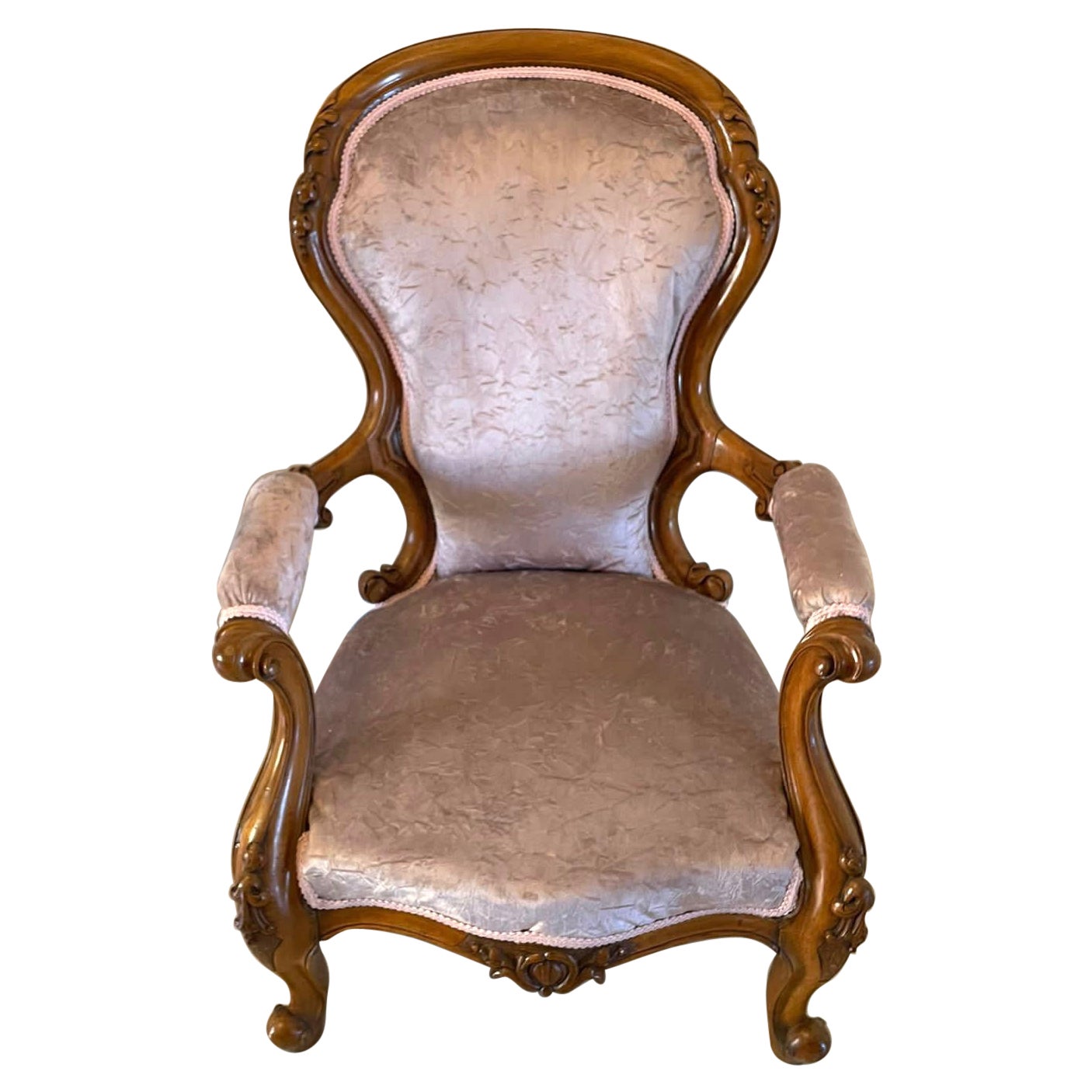 Fine Antique Victorian Carved Walnut Armchair For Sale