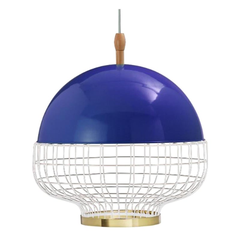 Contemporary Cobalt Blue with Brass Detail Magnolia i Suspension Lamp Utu Lamps For Sale