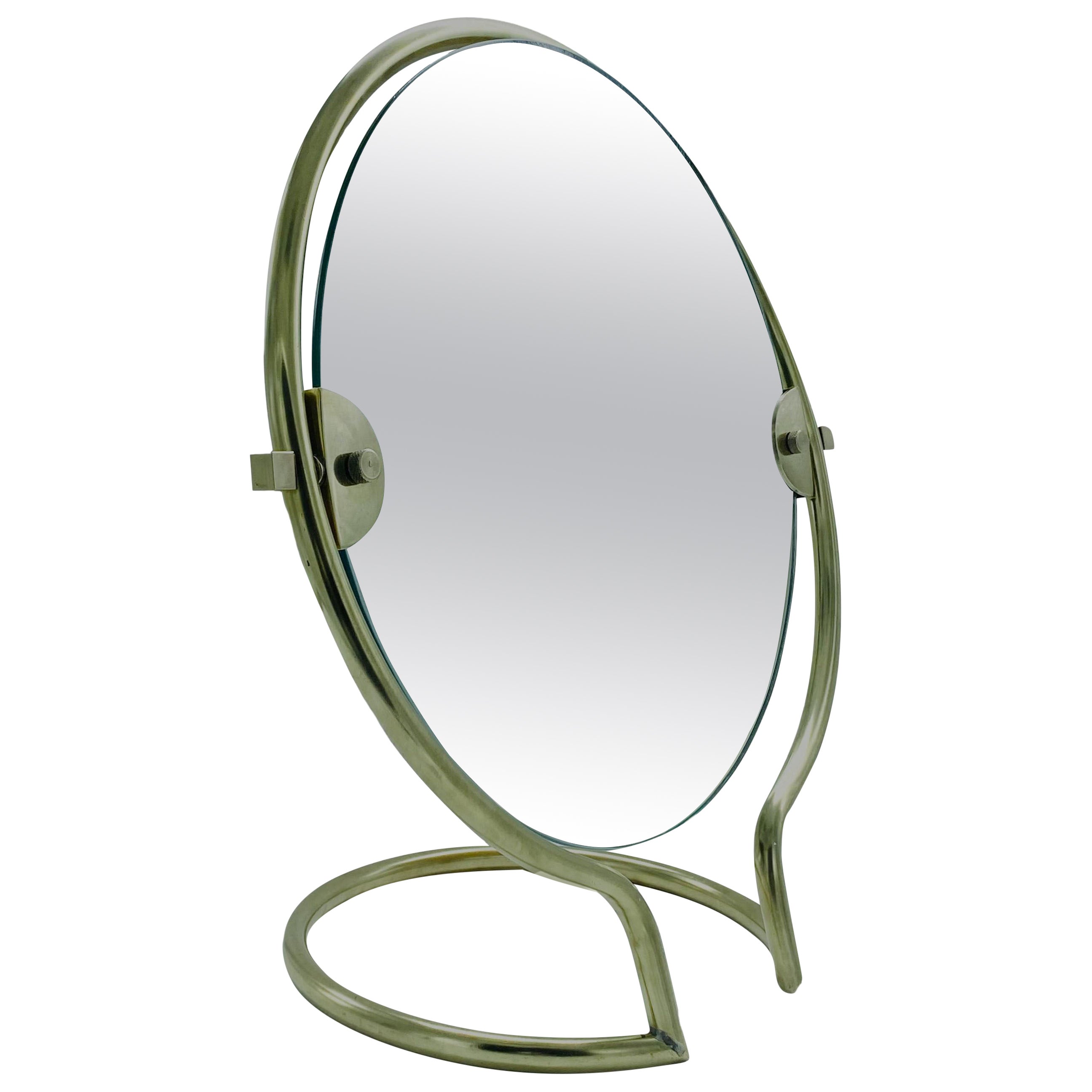 Italian Brass and Wood Table Mirror, 1960s, Italy For Sale at 1stDibs