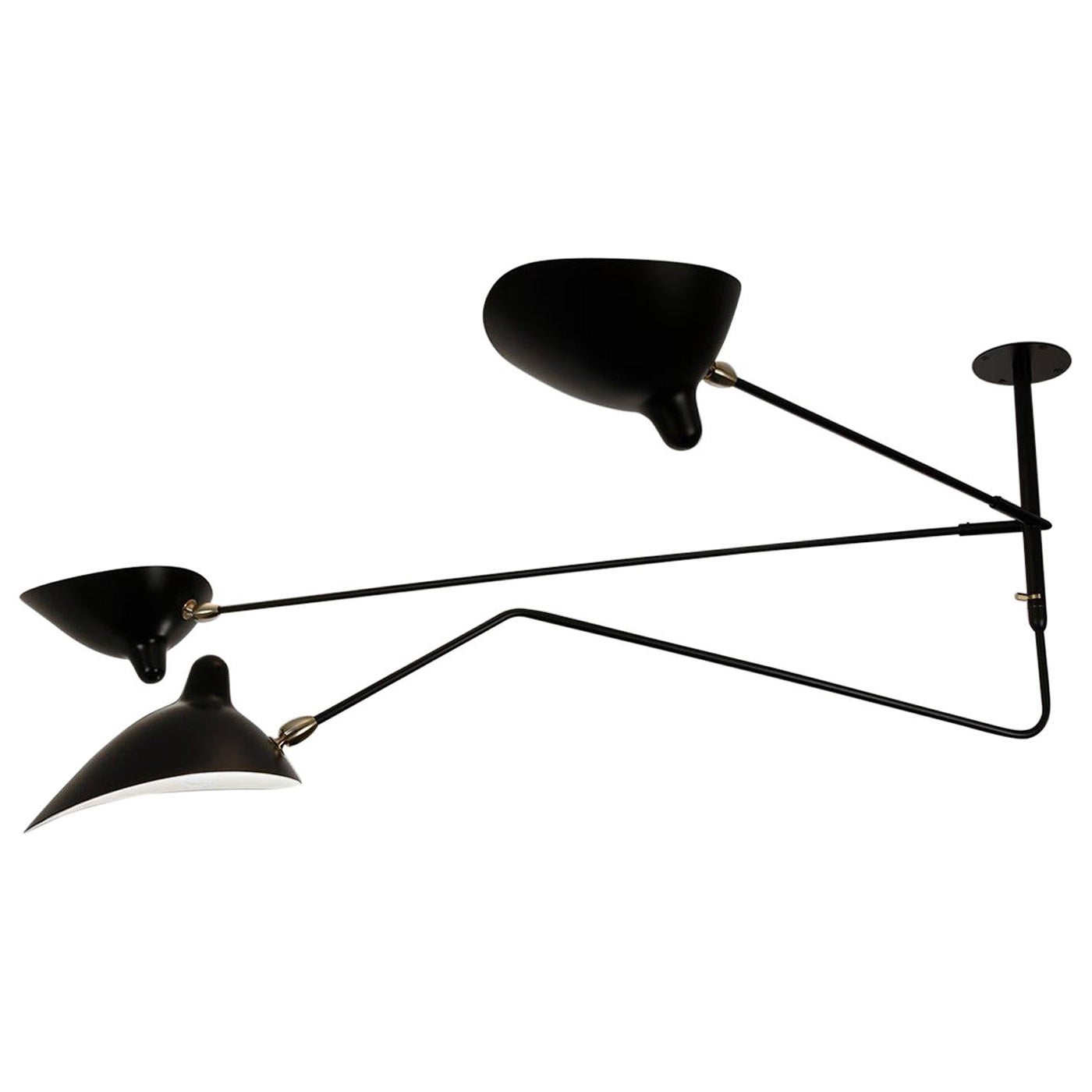 Serge Mouille lampe noire « Suspension » à deux bras incurvés rotatifs et un rotatif