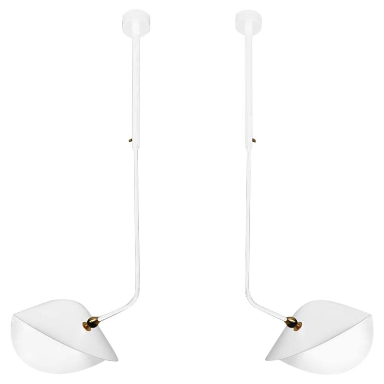 Serge Mouille Mid-Century Modern White Curved Bibliothèque Ceiling Lamp Set For Sale