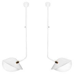 Serge Mouille Mid-Century Modern White Curved Bibliothèque Ceiling Lamp Set