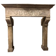 Antique Mantel Fireplace Carved in Serena Stone, 17th Century, from Tuscany Italy