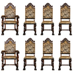 Set of Eight 19th Century Leather and Walnut Chairs & Armchairs