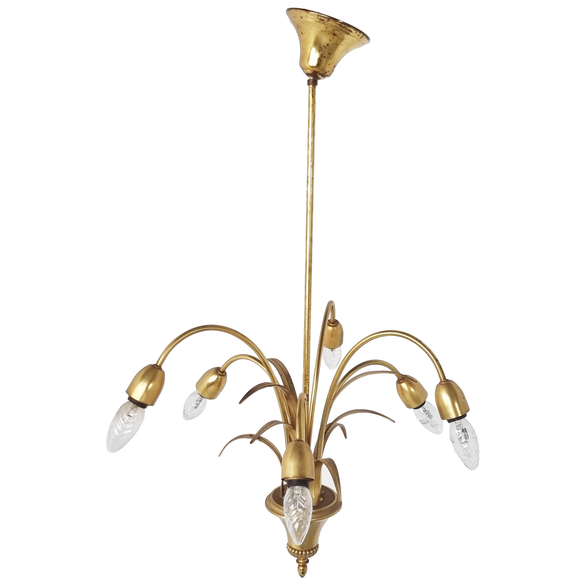 Brass pineapple chandelier, 1970s For Sale