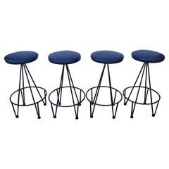 Set of Four Iron and Leather Bar Stools by Frederic Weinberg