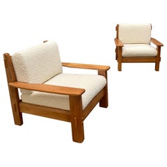 Pair of elm lounge chairs, France, 1950's