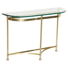 Italian 1950's Mid Century Modern Vintage Brass & Glass Demi Lune Console Table