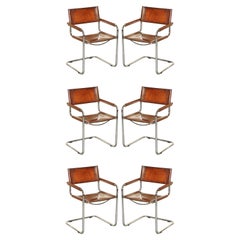 SIX RESTORED ViNTAGE BROWN LEATHER MARCEL BREUER B34 FASEM DINING ARMCHAIRS 6