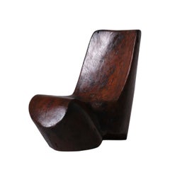 Sculptural wooden Monoxyle side chair, Brazil 1960s