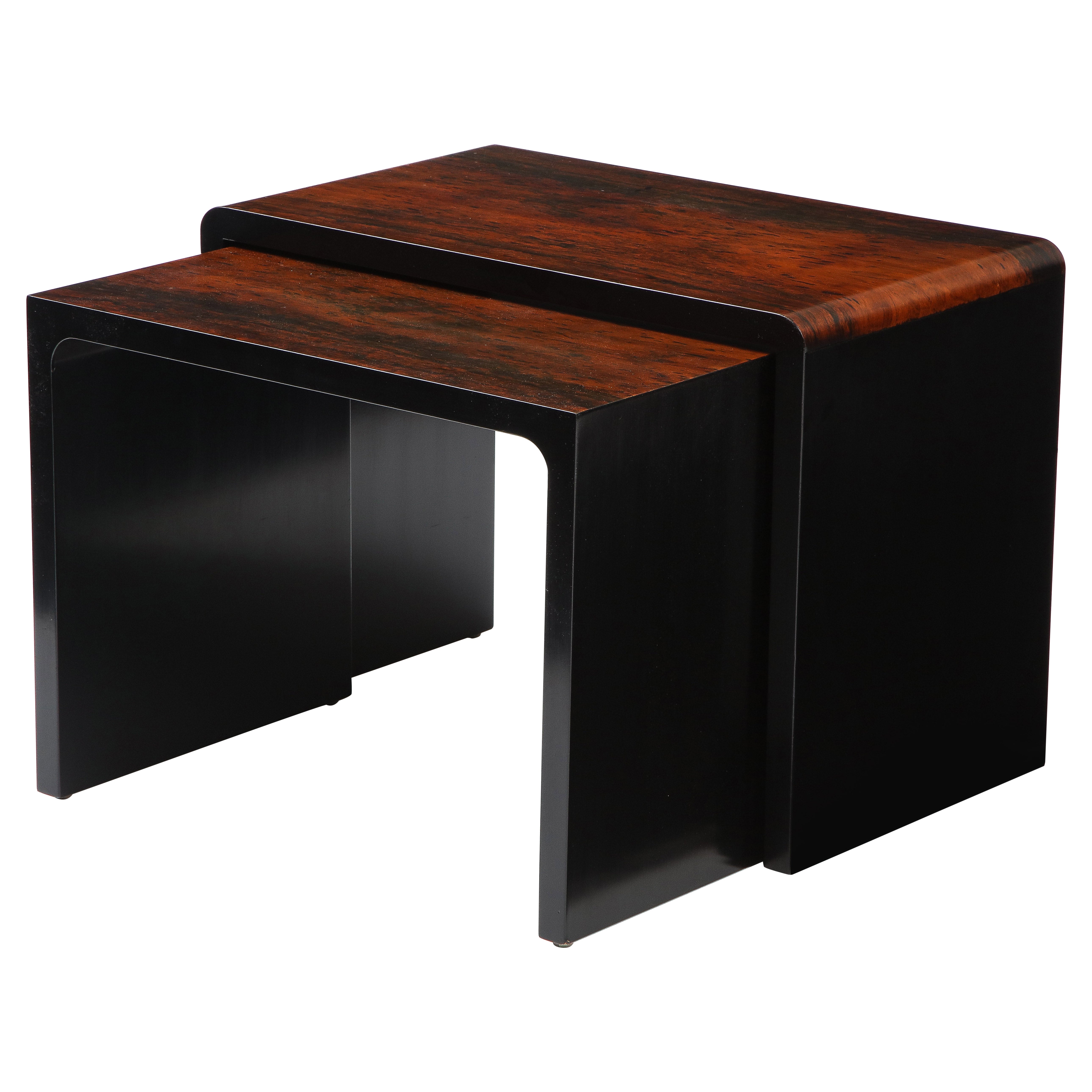 Set of Italian Rosewood and Ebony Lacquered Nesting Tables, circa 1970 For Sale