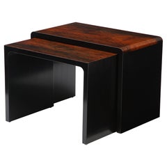 Set of Italian Rosewood and Ebony Lacquered Nesting Tables, circa 1970