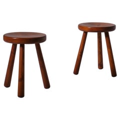 Set of Two Midcentury Modern Stools in Pine, France, 1960s