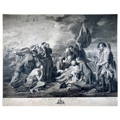 Antique "The Death of General Wolfe", Etching after Benjamin West, laid on vellum