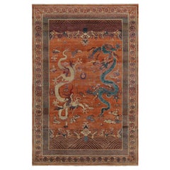 Rug & Kilim’s Chinese style Pictorial rug in Orange with Beige and Blue Dragons