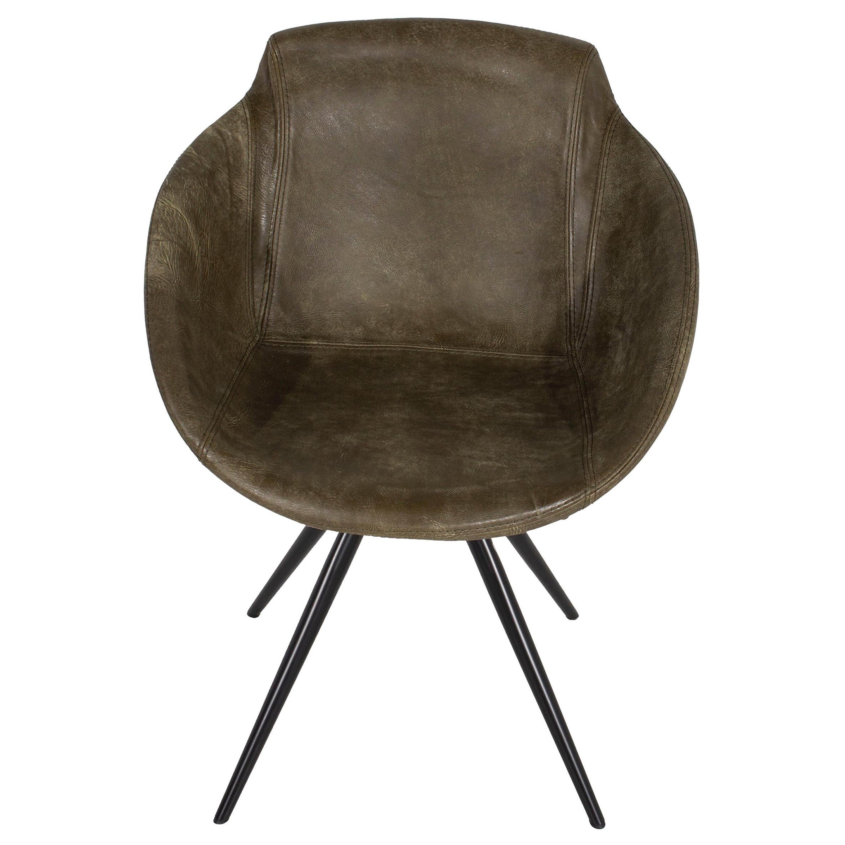Olive Leather Club Dining Chair For Sale