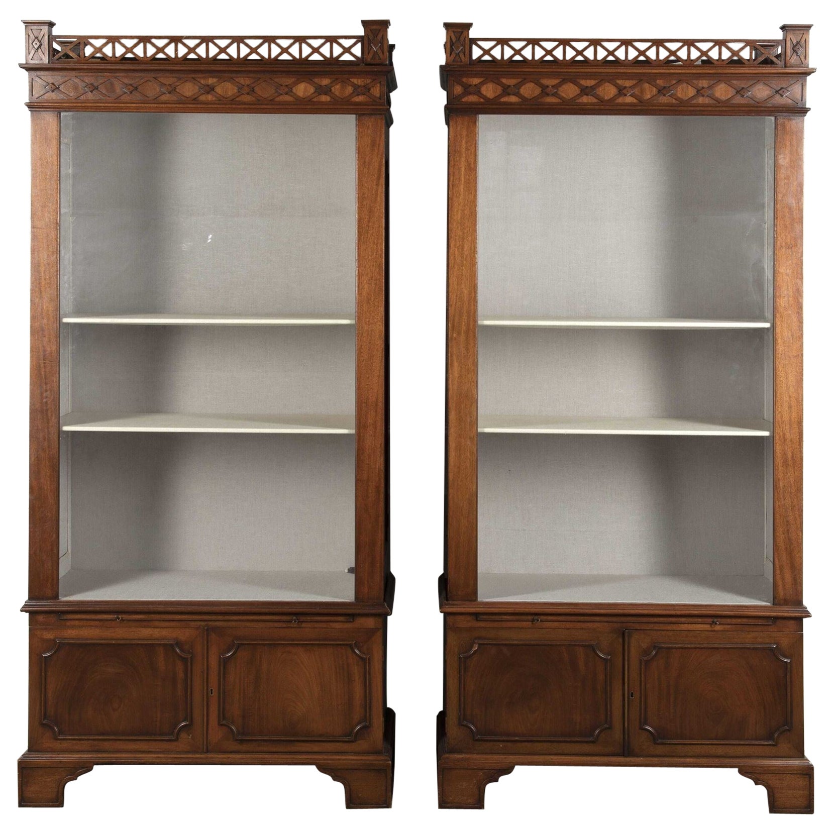 Pair of Large Chinoiserie Style Collectors Display Cabinets
