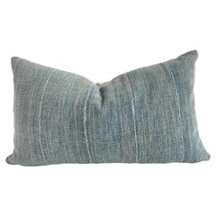 Coussin vintage en lin et tissu bleu indigo délavé