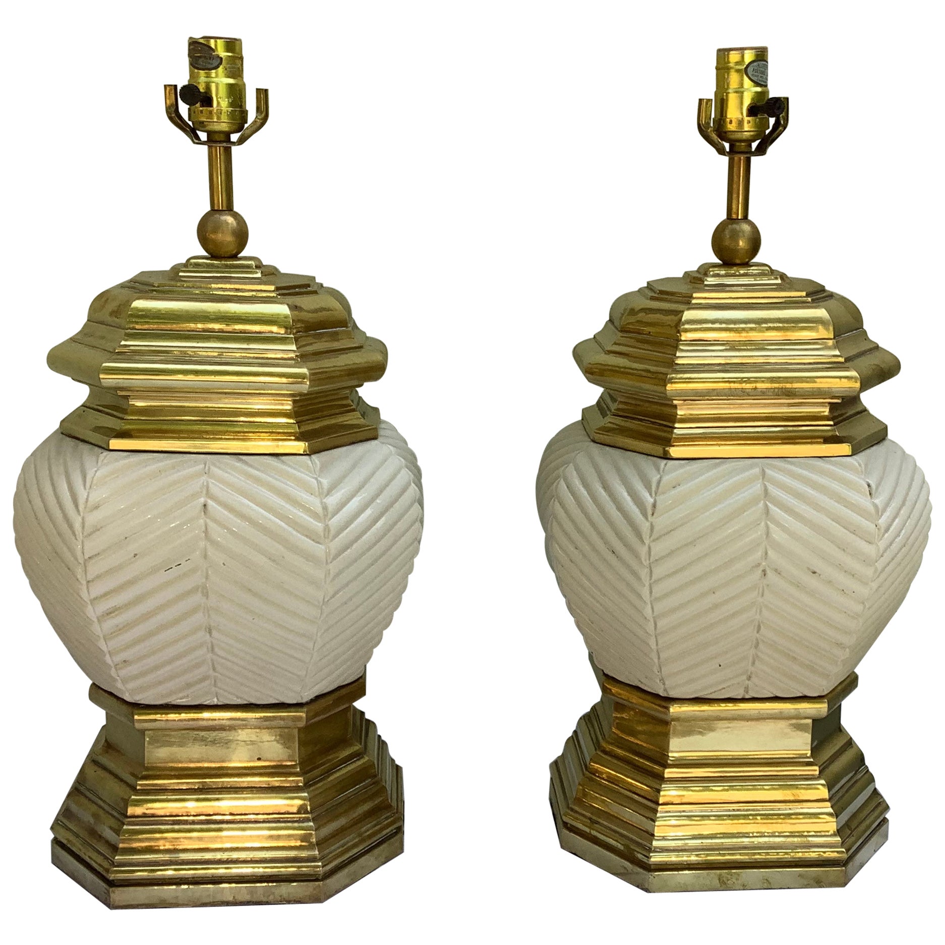 1970s Chapman Brass & Ceramic Lamps, a Pair