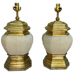 1970s Chapman Brass & Ceramic Lamps, A Pair