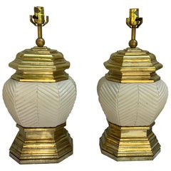 1970s Chapman Brass & Ceramic Lamps, a Pair