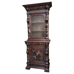 Antique 19th Century French Bookcase Hunt Cabinet Oak Black Forest Renaissance Display