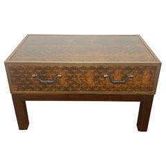 Retro Brass Bound Campaign Style Chest or Coffee Table With Napoleonic Bee Parchment