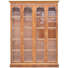 Retro Henredon Burl Wood Double China Cabinet Display Cabinet Lighted Curio