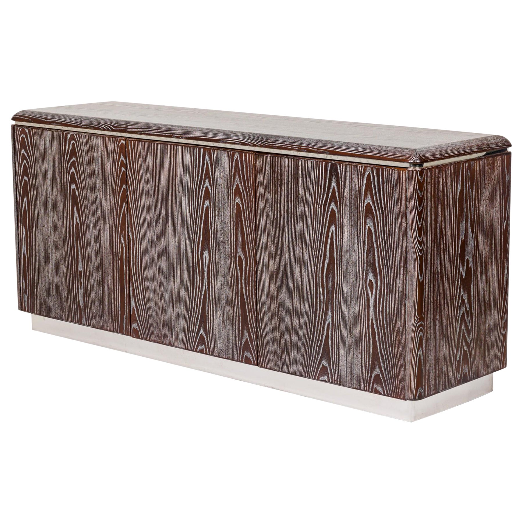 Ron Seff American Mid-Century High Contrast Cerused Wood and Chrome Sideboard For Sale