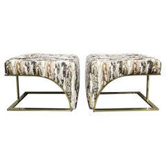 Milo Baughman Style Brass Frame Benches in Donghia Upholstery