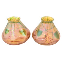 Pair of Antique Art Nouveau Loetz Styled Art Glass Lamp Shades