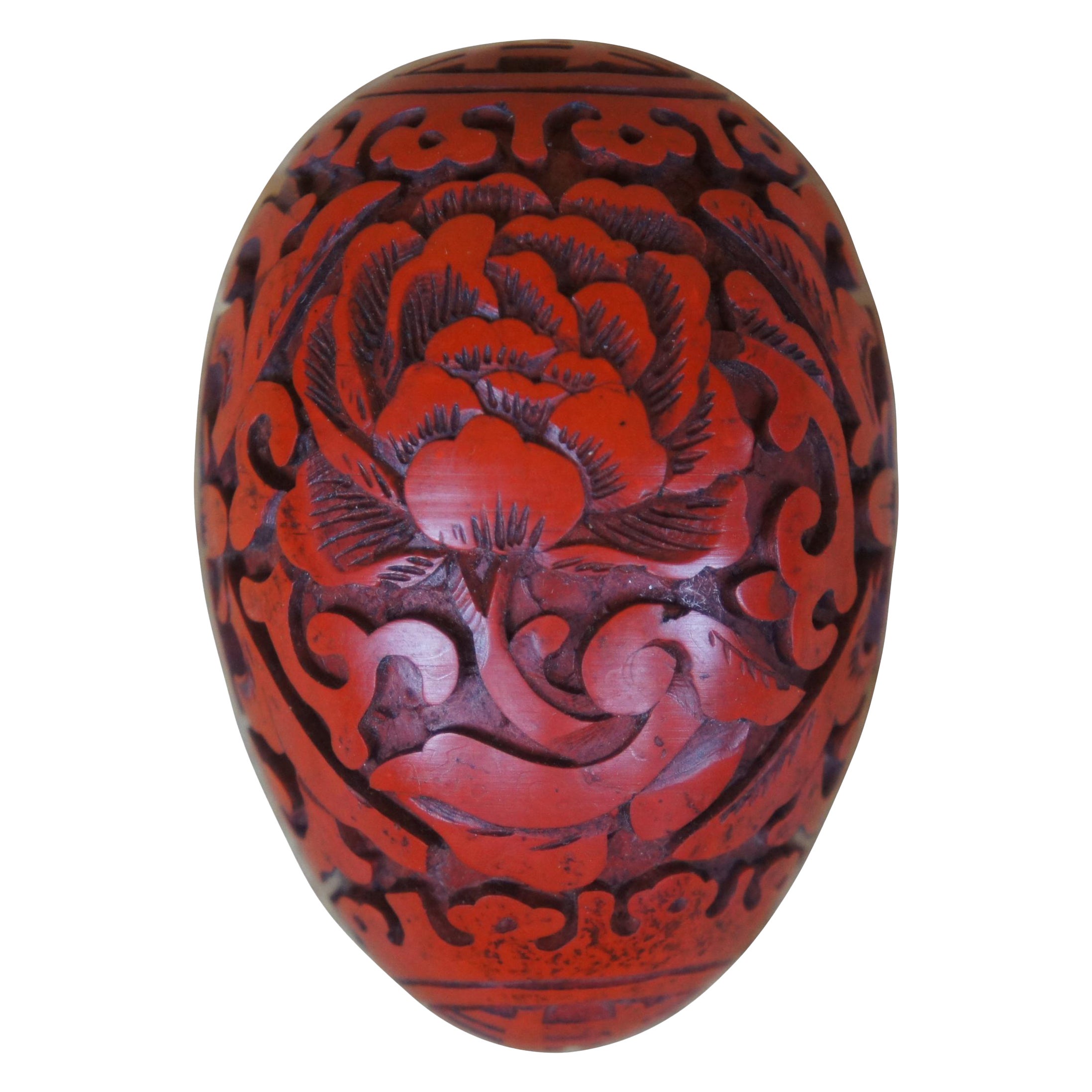 Vtg Rare Decorative Cinnabar Carved Lacquer Egg Red Double Happiness Wedding