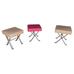 3 Taburetes de Aluminio Fundido y Polipiel, circa 1970