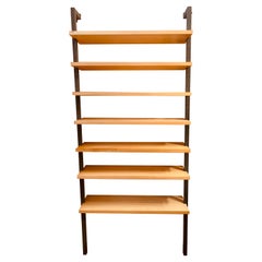 Used 1970s Danish Wall Mounted Floating Wooden Shelf & Metal Shelving Unit Book Shelf