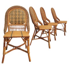Dining Room Chairs Rattan Bamboo Vivai del Sud Midcentury Italy 1980s Set of 4