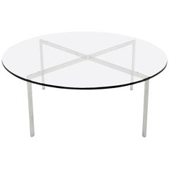 Mid Century Modern Chrome X Base Thick Round Glass Top Coffee Table 5