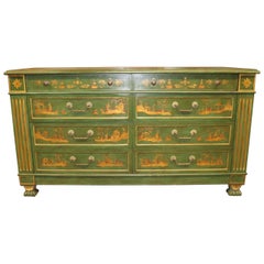 Superb Green and Gold Chinoiserie French Directoire Louis XVI 8 Drawer Dresser