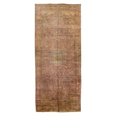 Rust Vintage Kerman Handmade Rosette Designed Persian Wool Rug