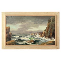 1930s Scandinavian Large Oil Painting of a Stormy Seascape in the Original Frame