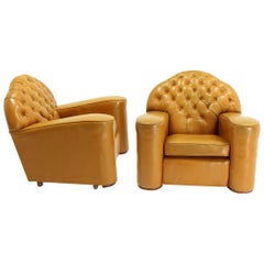 Pair of Large Oversize Tufted Chesterfield Leather Lounge Club Chairs