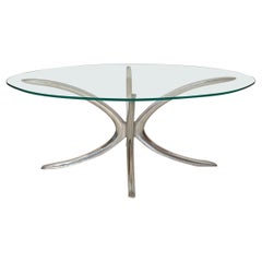 Mid Century Space Age Aluminum and oval Glas Sofa Table or Side Table, 1970s