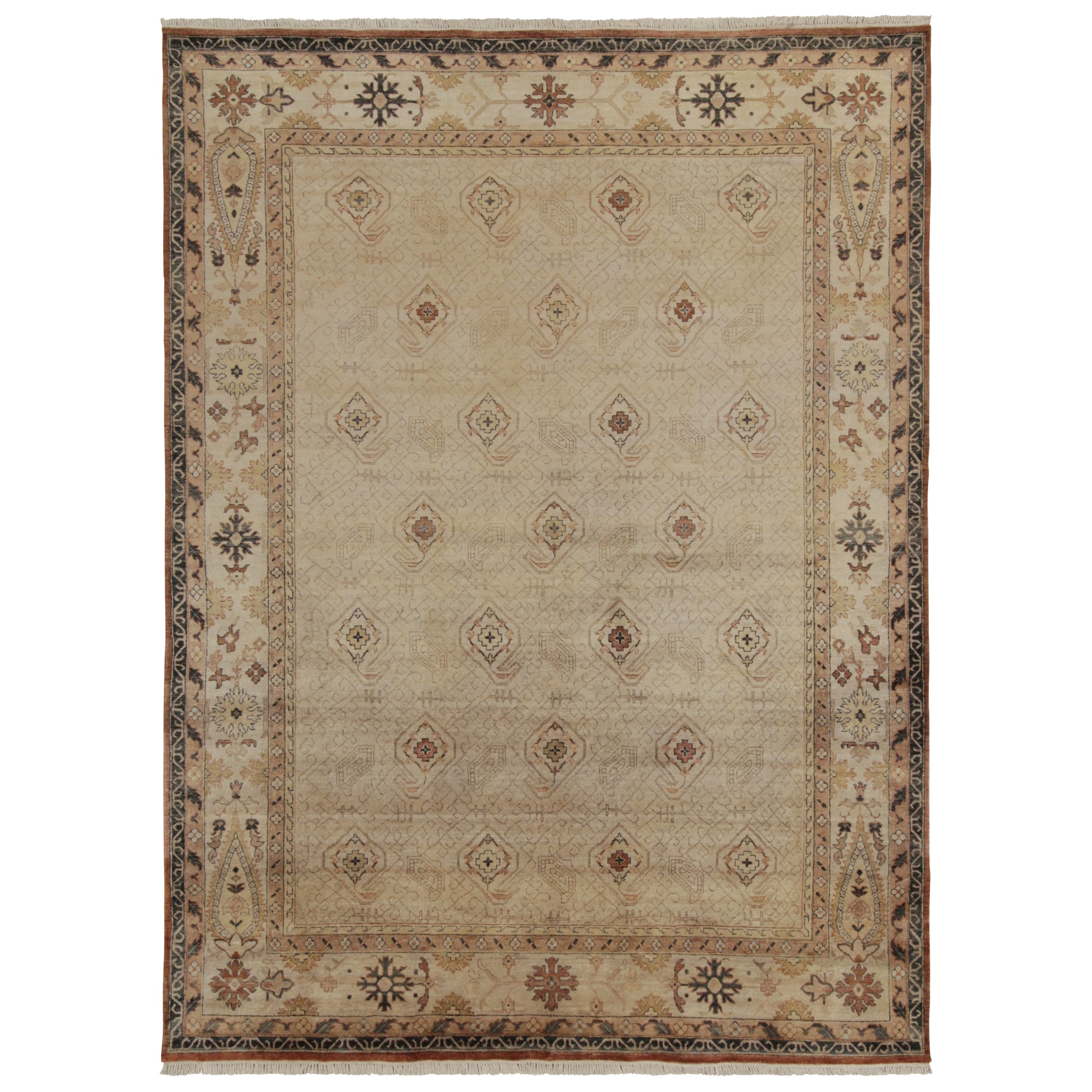 Rug & Kilim’s Classic style rug in Beige-Brown Paisleys, Rustic Florals For Sale