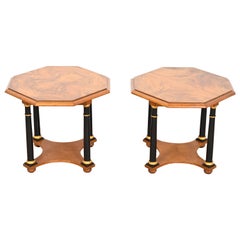 Used Baker Furniture Neoclassical Burl Wood Parcel Ebonized and Gilt Side Tables