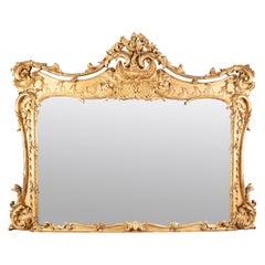 Large 19th Century Ornate Gilt Chippendale-Style Overmantle Mirror