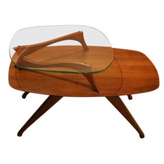 Mid-Century Modern End Table of Walnut and Glass