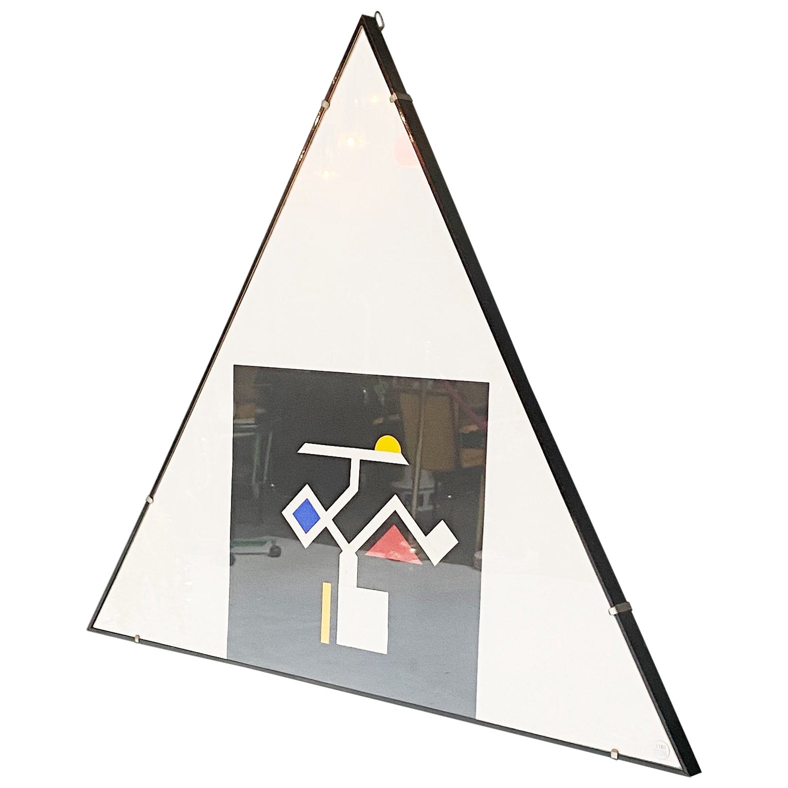 Italian modern triangular painting with collage, 1980s For Sale