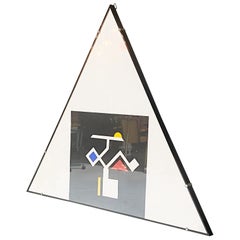 Italian modern triangular painting with collage, 1980s