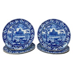 Set of Six Antique 19th Century English Blue and White Porcelain Plates