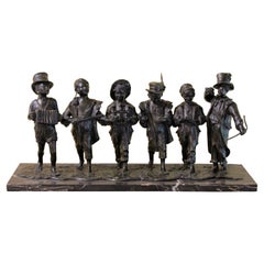 The Street Urchin Musicians Bronze on Marble Base