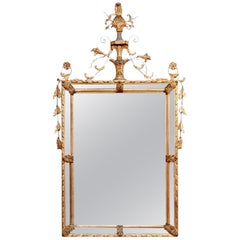 Fine Italian Adam Style Paint Decorated and Git Beveled Mirror